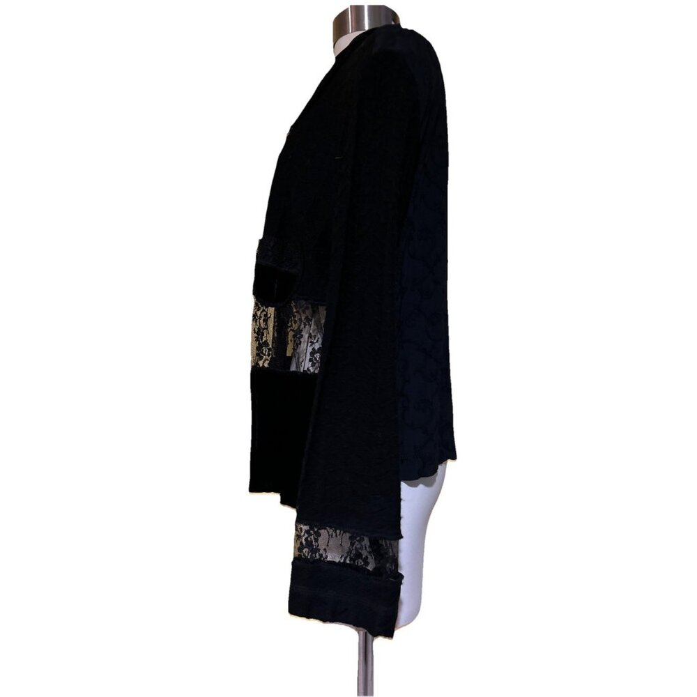 Witchy Jacket Womens L Black Velvet Patchwork Lace Crop Peek WhimsiGoth Fairy - Picture 9 of 13